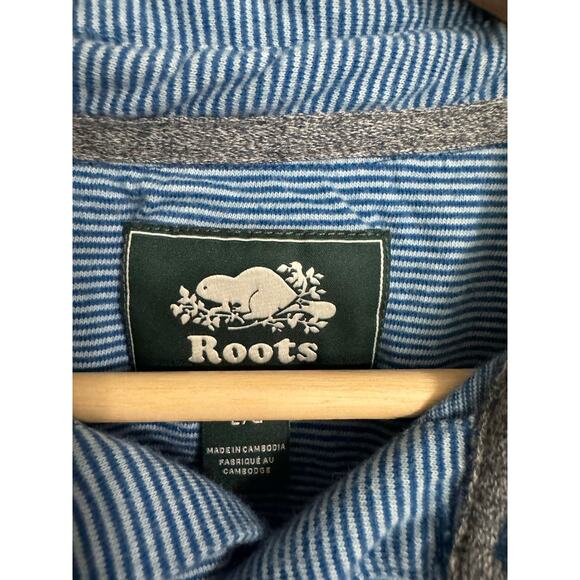 ROOTS Canada Blue Striped Polo Large - Picture 3 of 4